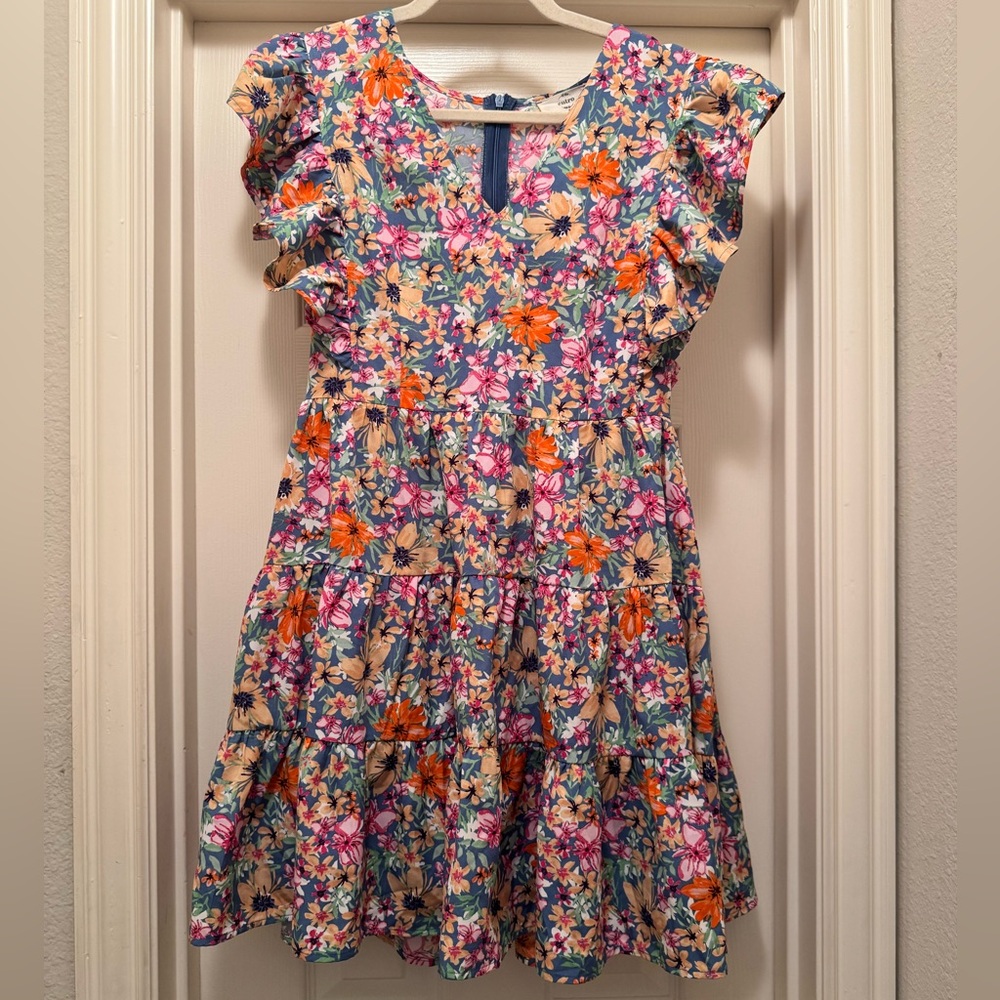 EUC Entro Floral Ruffle Sleeves Tiered Mini Dress Size Medium